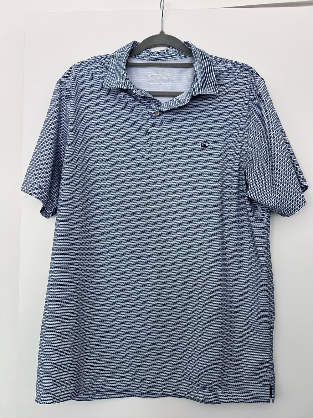 Men's Blue Patterned Short-Sleeve Polo Shirt